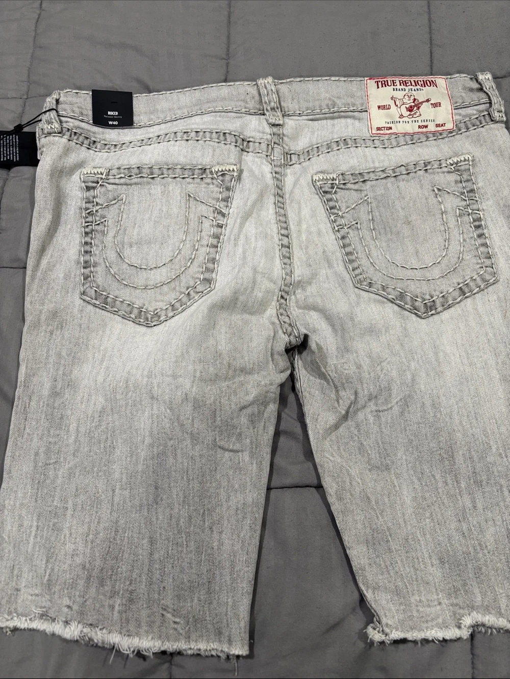 True Religion Men’s Light Gray Slim Straight Distressed Jeans